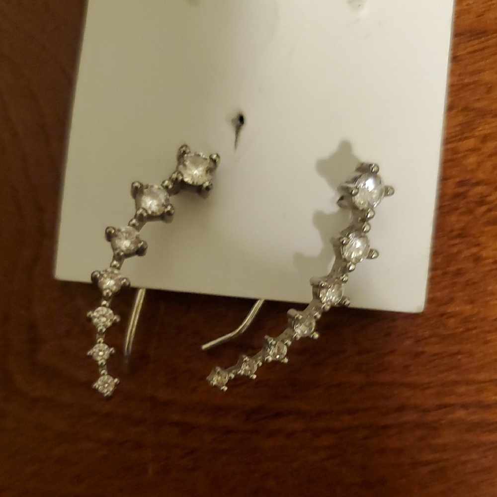 Silver 925 Elegant Silver With CZ Earring
